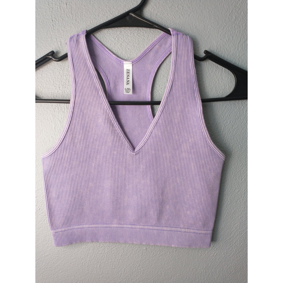 Lavender Washed Ribbed Racerback Tank Top - Picture 2 of 9